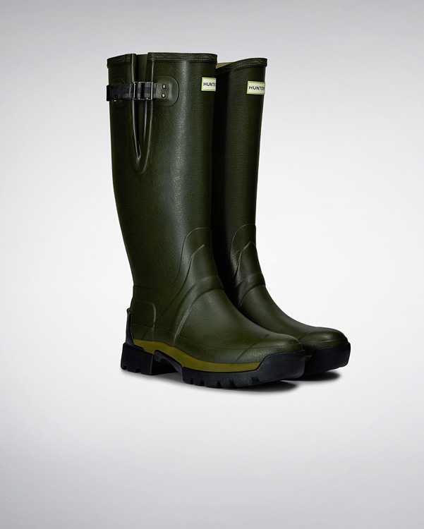  Hunter men's balmoral adjustable 3mm neoprene wellington boots : dark olive