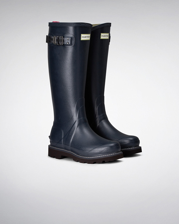  Hunter women's balmoral poly-lined wellington boots : navy / peppercorn