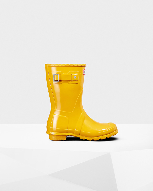  Hunter women's original short gloss wellington boots : yellow