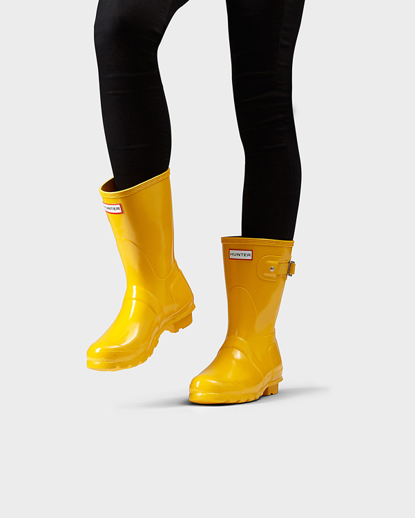  Hunter women's original short gloss wellington boots : yellow