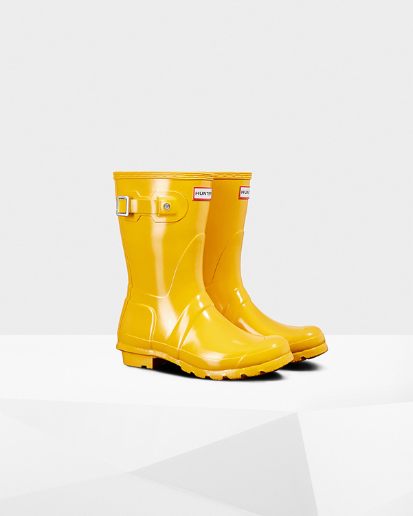  Hunter women's original short gloss wellington boots : yellow