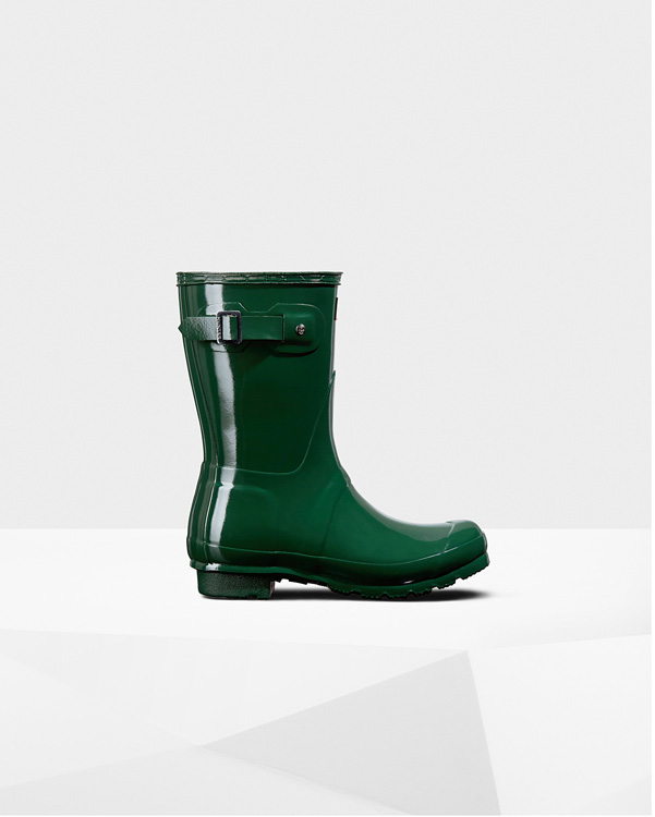  Hunter women's original short gloss wellington boots : hunter green