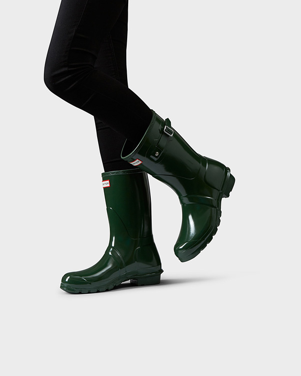  Hunter women's original short gloss wellington boots : hunter green