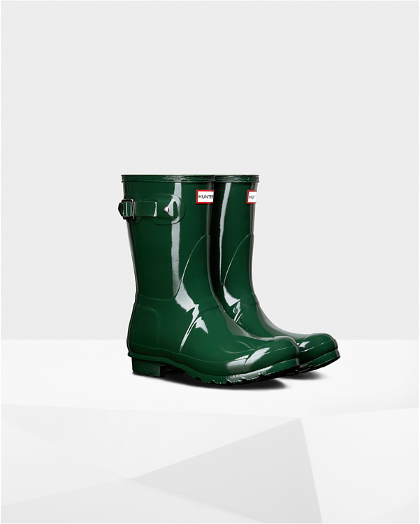  Hunter women's original short gloss wellington boots : hunter green