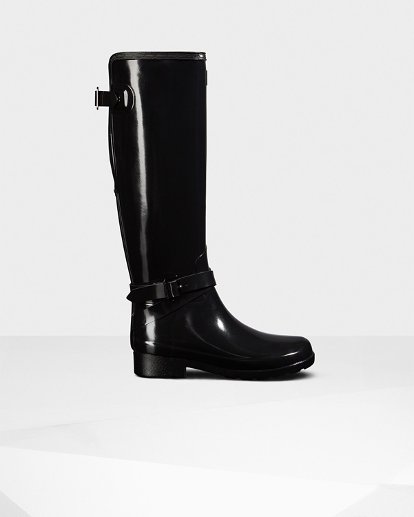  Hunter women's original refined adjustable tall gloss wellington boots : black