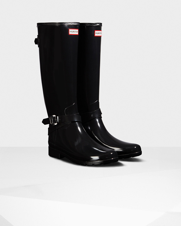  Hunter women's original refined adjustable tall gloss wellington boots : black