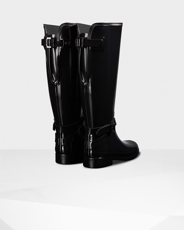  Hunter women's original refined adjustable tall gloss wellington boots : black