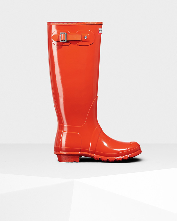  Hunter women's original tall gloss wellington boots : orange