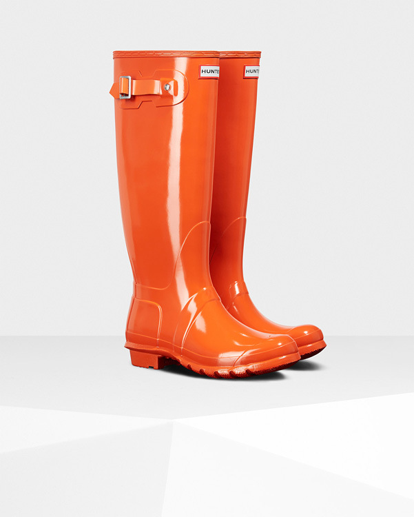  Hunter women's original tall gloss wellington boots : orange