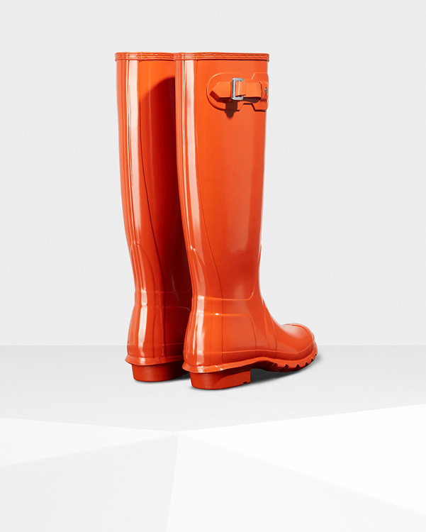  Hunter women's original tall gloss wellington boots : orange