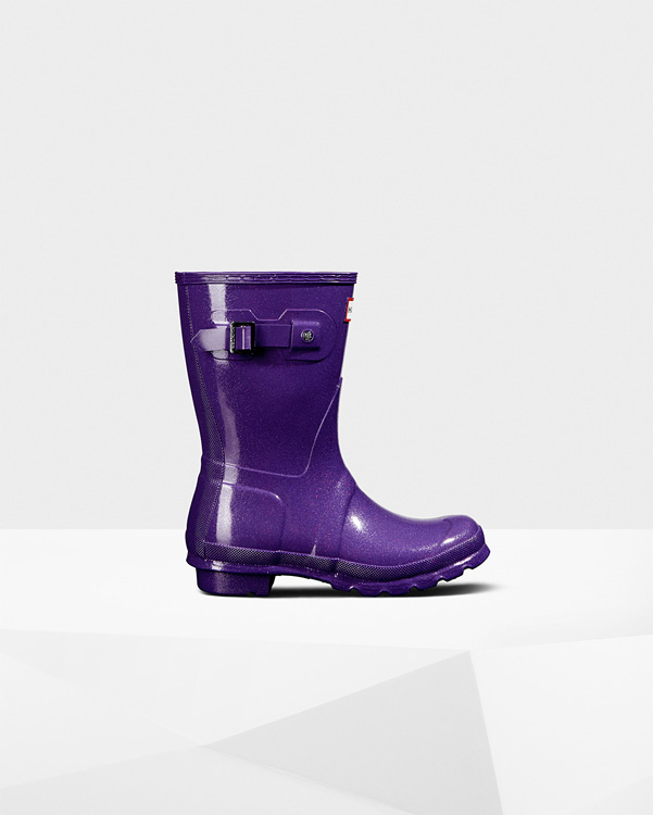  Hunter women's original starcloud short wellington boots : acid purple