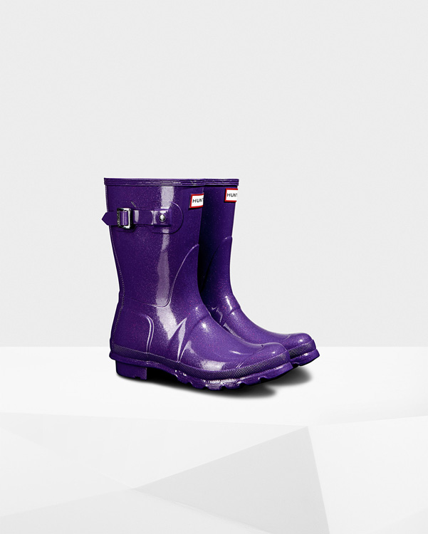  Hunter women's original starcloud short wellington boots : acid purple