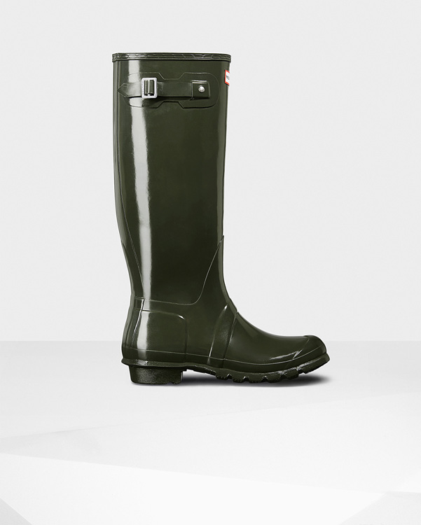  Hunter women's original tall gloss wellington boots : dark olive