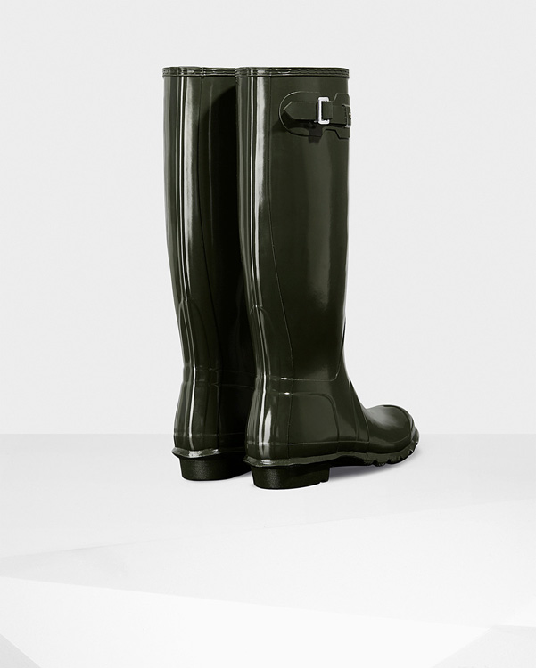  Hunter women's original tall gloss wellington boots : dark olive