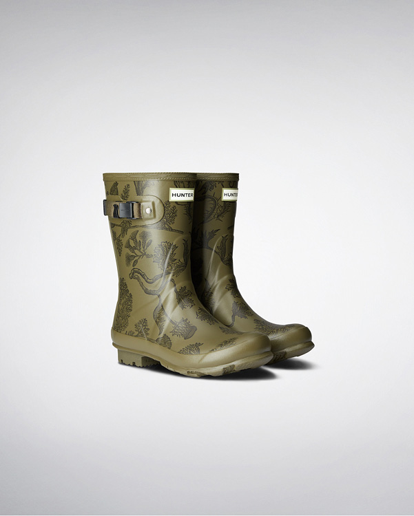  Hunter women's norris field printed wellington boots : moor green