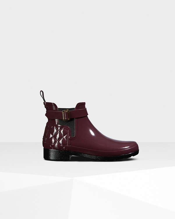  Hunter women's refined gloss quilted chelsea boots : oxblood