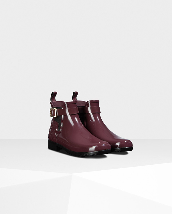  Hunter women's refined gloss quilted chelsea boots : oxblood