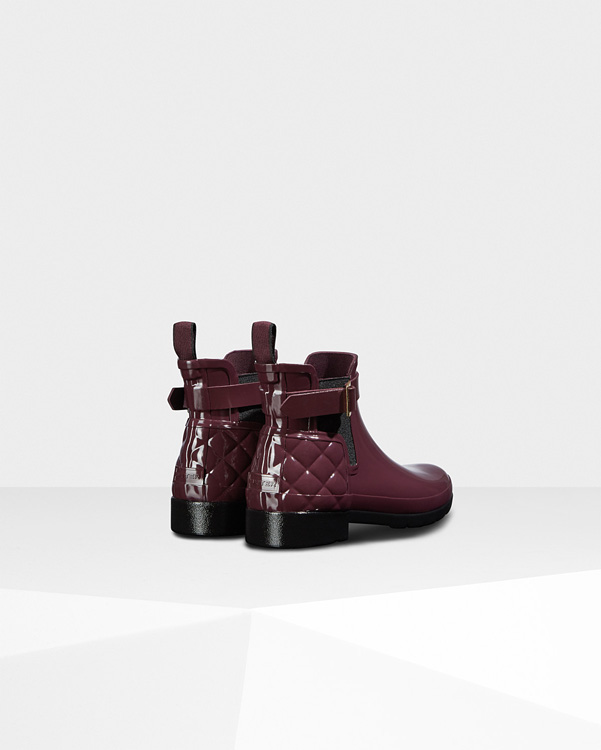  Hunter women's refined gloss quilted chelsea boots : oxblood