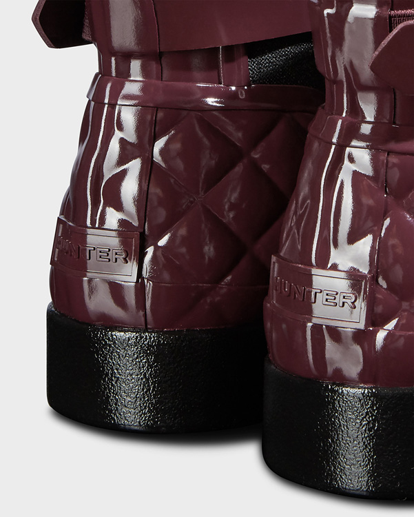  Hunter women's refined gloss quilted chelsea boots : oxblood