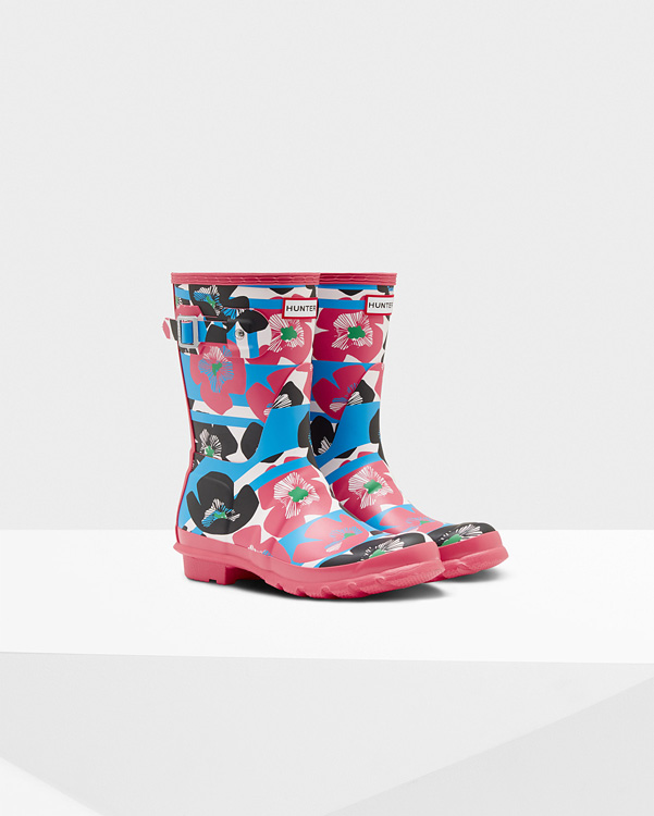  Hunter women's original floral stripe short wellington boots : floral stripe/peony