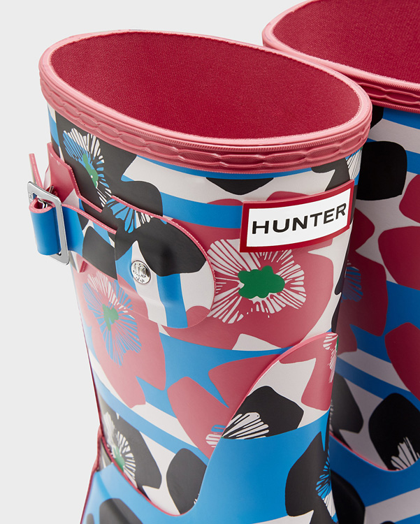  Hunter women's original floral stripe short wellington boots : floral stripe/peony