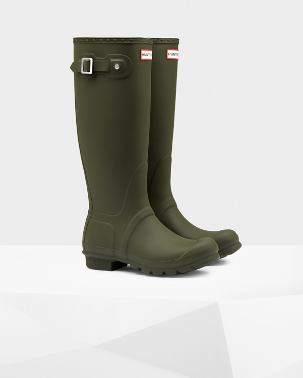  Hunter women's original tall wellington boots : dark olive