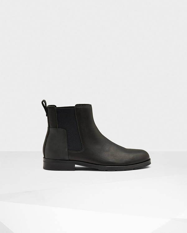  Hunter men's original refined leather chelsea boots : black