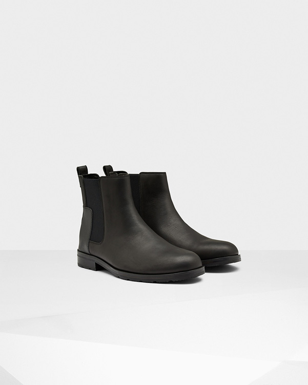  Hunter men's original refined leather chelsea boots : black