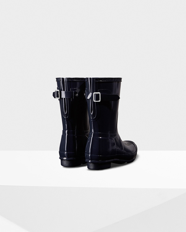  Hunter women's original short back adjustable gloss wellington boots : navy