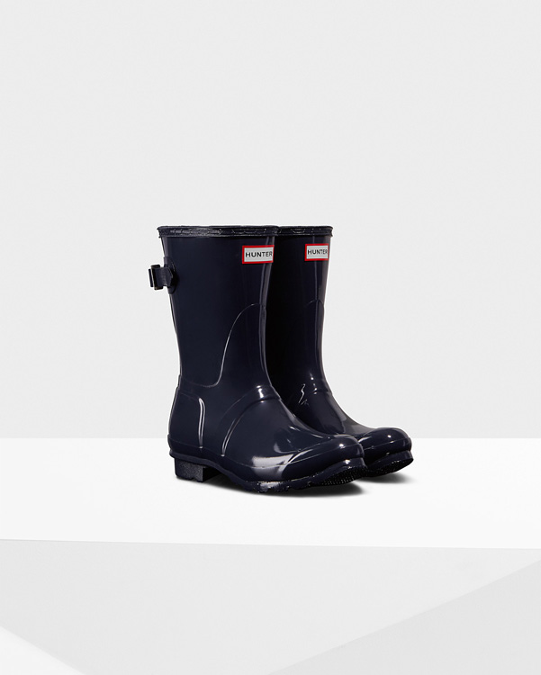  Hunter women's original short back adjustable gloss wellington boots : navy