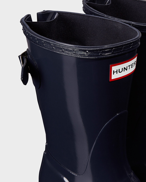  Hunter women's original short back adjustable gloss wellington boots : navy