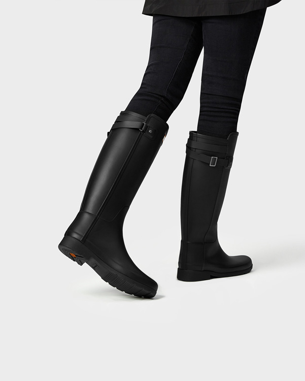  Hunter women's original refined back strap wellington boots : black