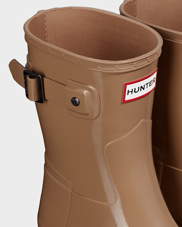  Hunter women's original short refined gloss wellington boots : tawny