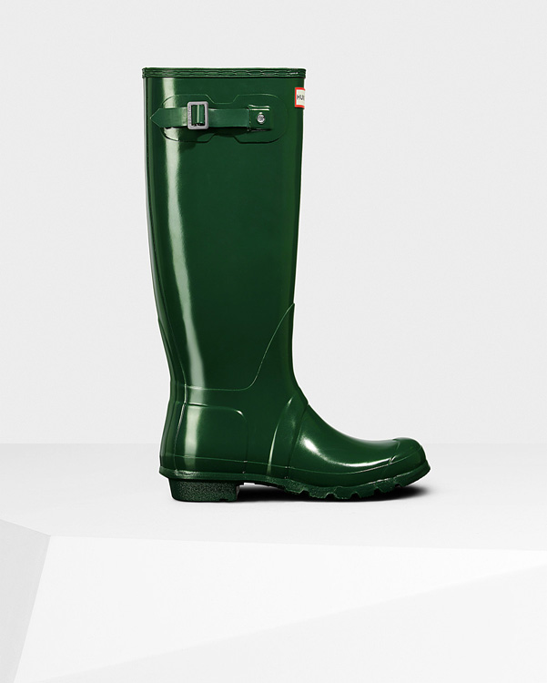  Hunter women's original tall gloss wellington boots : hunter green