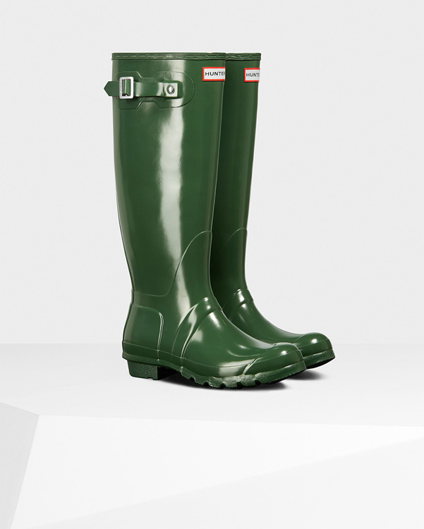  Hunter women's original tall gloss wellington boots : hunter green