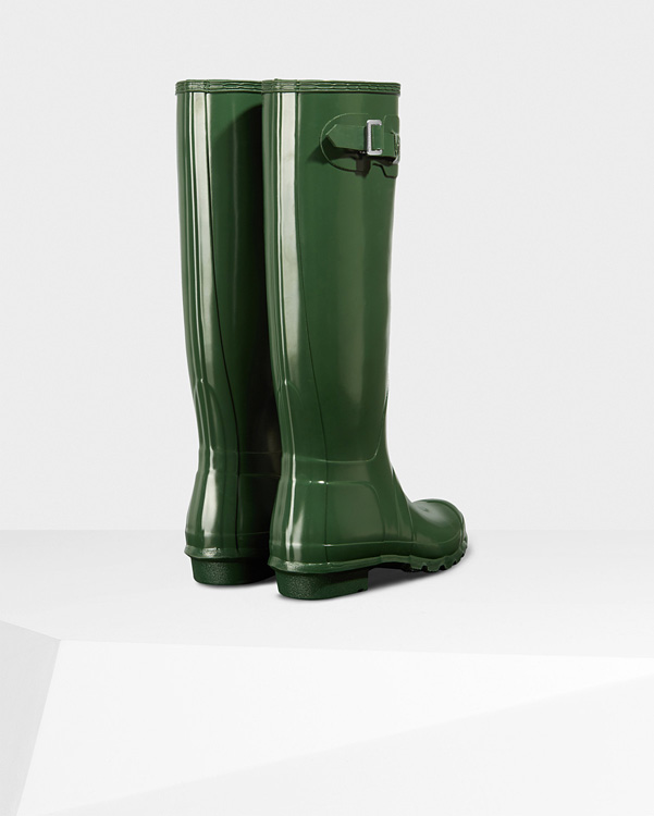  Hunter women's original tall gloss wellington boots : hunter green