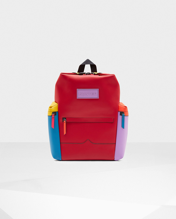  Hunter original colour block top clip rubberised leather backpack : military red