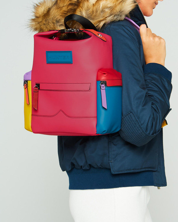  Hunter original colour block top clip mini rubberised leather backpack : bright pink