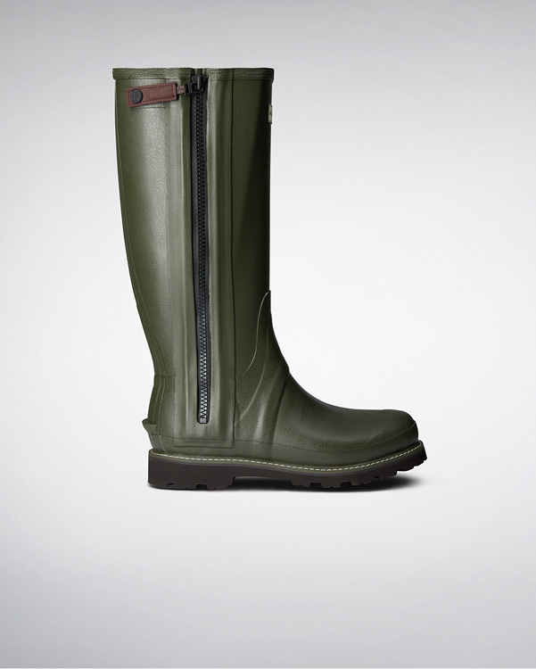  Hunter men's commando full zip wellington boots : dark olive