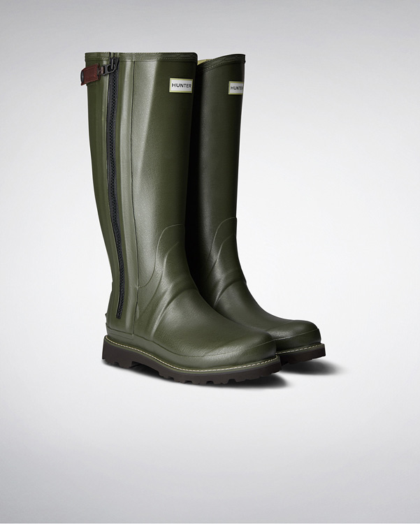  Hunter men's commando full zip wellington boots : dark olive