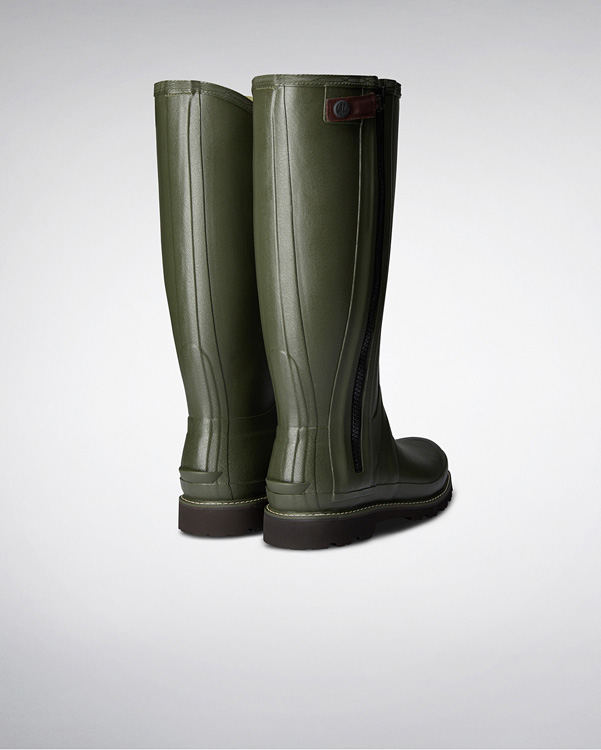  Hunter men's commando full zip wellington boots : dark olive