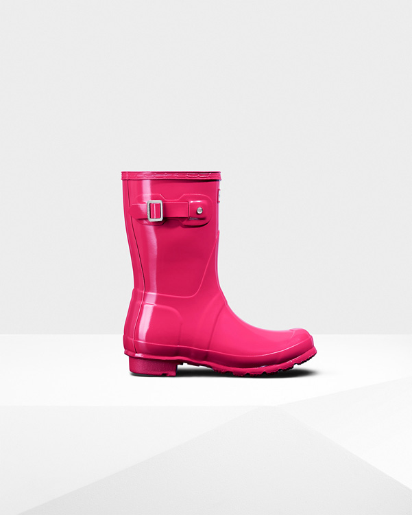  Hunter women's original short gloss wellington boots : bright pink