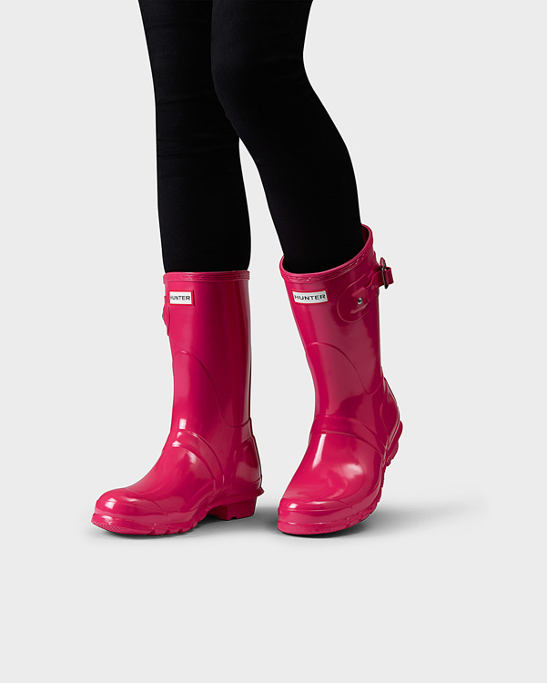  Hunter women's original short gloss wellington boots : bright pink