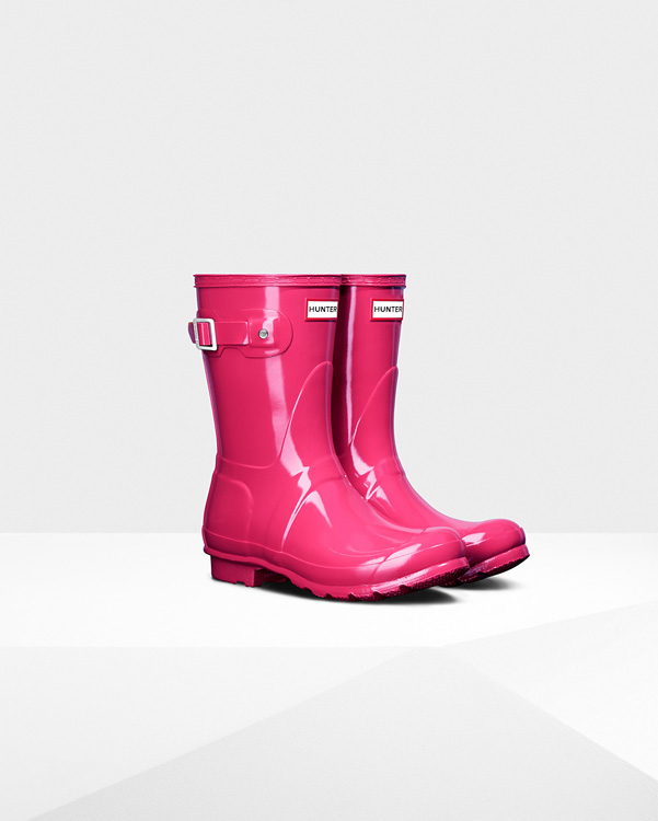  Hunter women's original short gloss wellington boots : bright pink