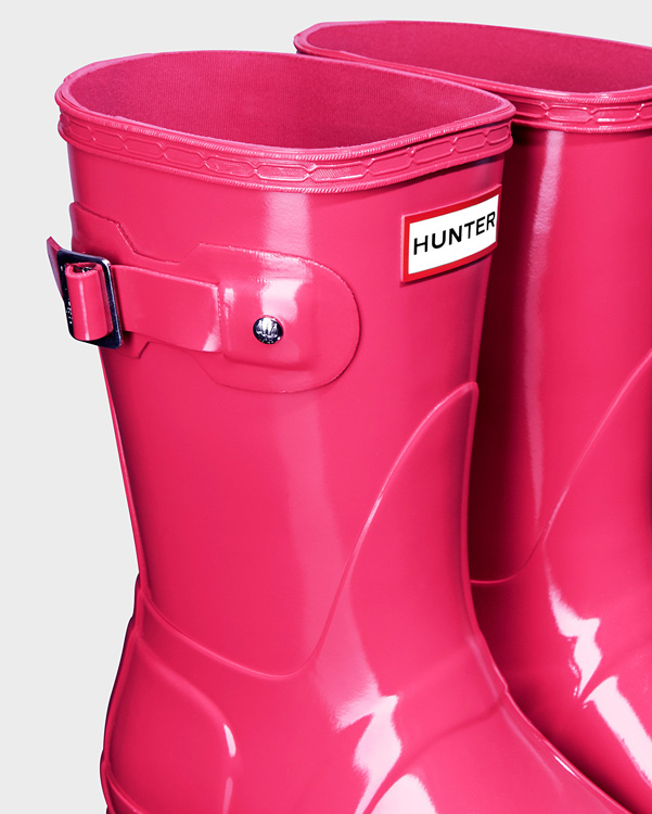  Hunter women's original short gloss wellington boots : bright pink