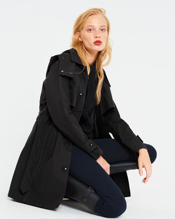  Hunter women's refined mid-length trench coat : black