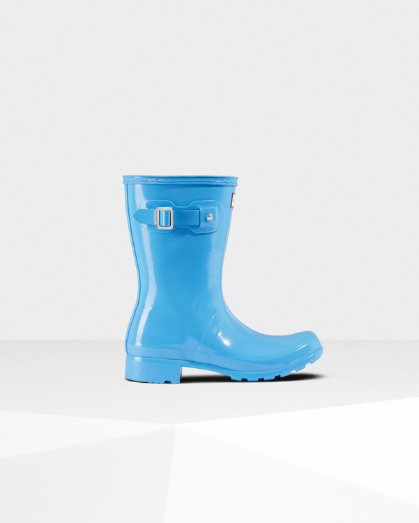  Hunter women's original tour short gloss wellington boots : forget me not