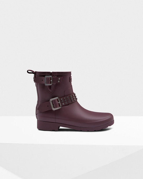  Hunter women's refined studded biker boots : oxblood