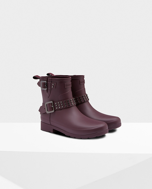  Hunter women's refined studded biker boots : oxblood