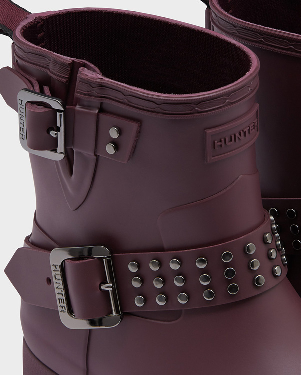  Hunter women's refined studded biker boots : oxblood